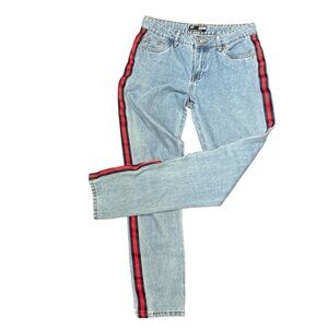 Classic Denim Straight Leg Jeans with Red Stripe